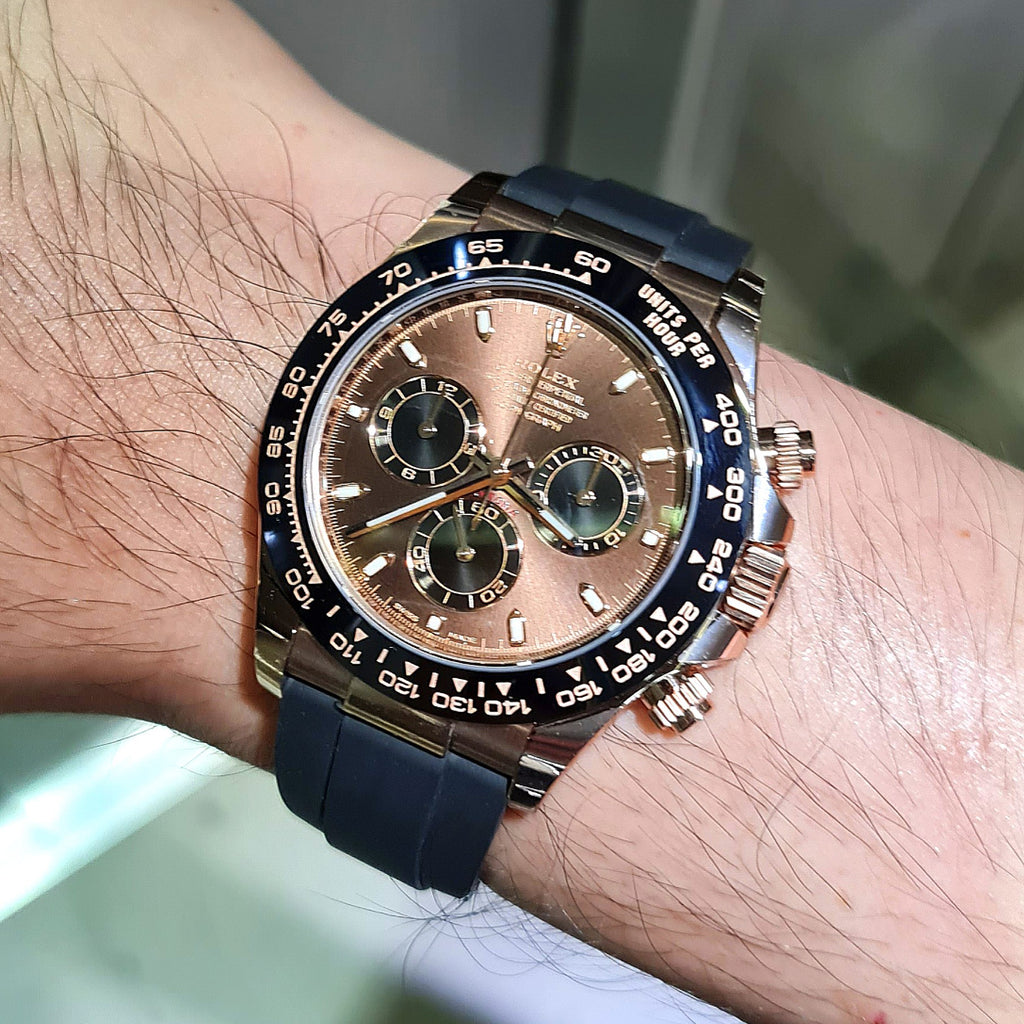 Rolex Daytona, Chocolate dial, Engraved Bezel, Rubber Oysterflex, Rose gold Watch 116515LN-0041