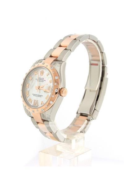 Datejust 31 White Mother of Pearl Roman Large VI set with Diamond Dial Diamond Bezel 18K Rose Gold Two Tone Ladies Watch 178341.