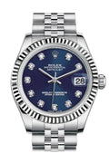 Datejust 31 Blue Set Diamonds Dial White Gold Fluted Bezel Jubilee Ladies Watch 178274.