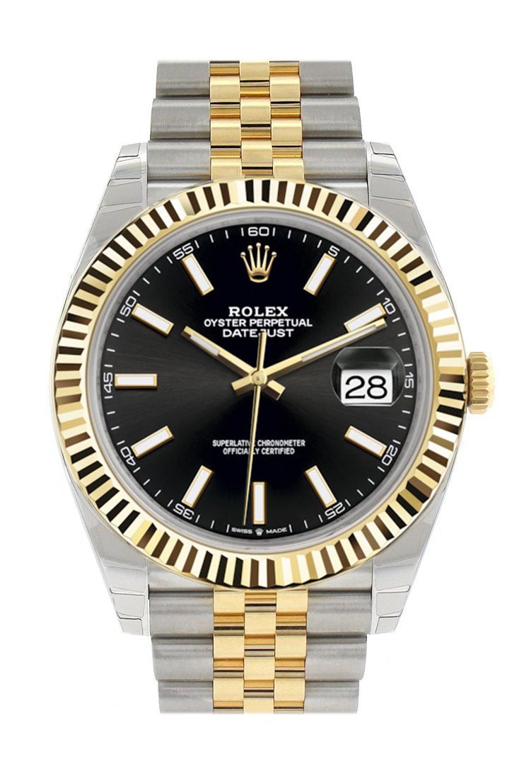 Datejust 41 Black Dial Fluted Bezel 18k Yellow Gold Jubilee Mens Watch 126333.