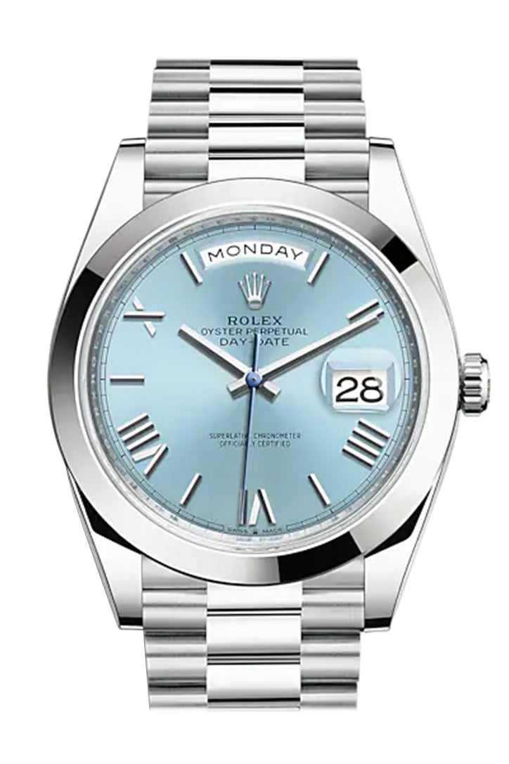 Day-Date 40 Ice blue Dial Roman Dome Bezel Platinum President Automatic Men's Watch 228206.
