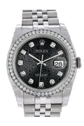 Datejust 36 Black Jubilee design set with Diamonds Dial 18k White Gold Diamond Bezel Jubilee Men's Watch 116244.