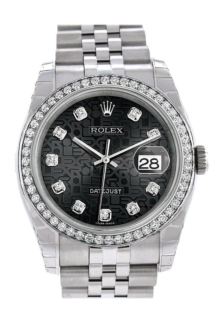 Datejust 36 Black Jubilee design set with Diamonds Dial 18k White Gold Diamond Bezel Jubilee Men's Watch 116244.