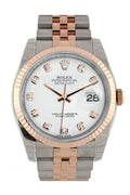 Datejust 36 White set with diamonds Dial Fluted Steel and 18k Rose Gold Jubilee Watch 116231.