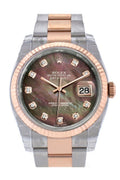 Datejust 36 Black mother-of-pearl set with diamonds Dial Fluted Steel and 18k Rose Gold Oyster Watch 116231.
