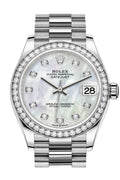 Datejust 31 White mother-of-pearl Diamond Dial Diamond Bezel 18K White Gold President Ladies Watch 278289RBR.