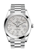 Day-Date 40 Meteorite Baguette Diamond Dial Dial Dome Bezel Platinum President Automatic Men's Watch 228206.