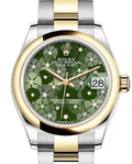 Rolex Datejust 31 Yellow Gold/Steel Olive Green Floral Motif Diamond Dial & Smooth Domed Bezel Oyster Bracelet 278243 - BRAND NEW