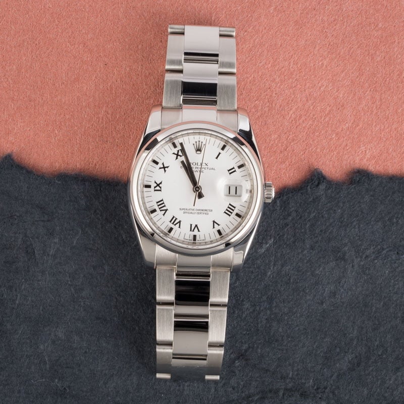 Rolex Date 115200 White Roman Dial