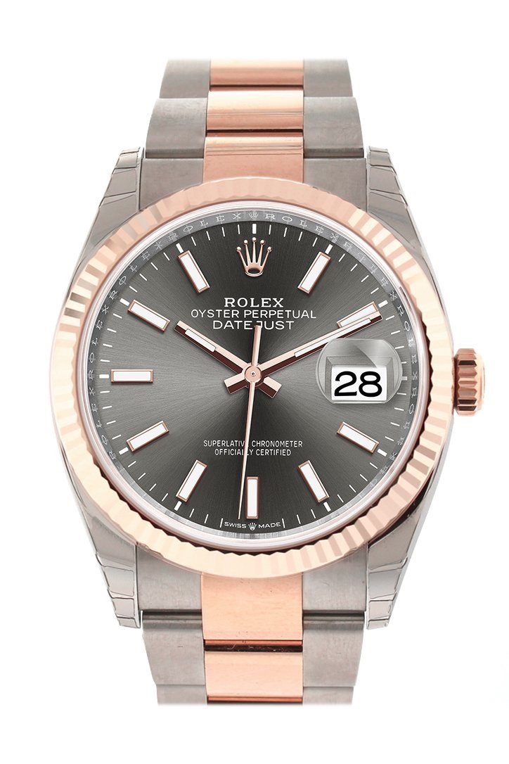 Datejust 36 Dark Rhodium Dial Fluted Rose Gold Two Tone Watch 126231 NP.