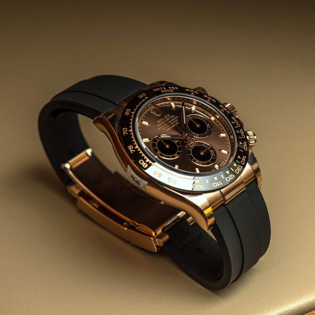 Rolex Daytona, Chocolate dial, Engraved Bezel, Rubber Oysterflex, Rose gold Watch 116515LN-0041