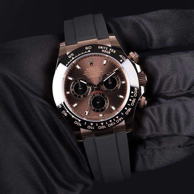 Rolex Daytona, Chocolate dial, Engraved Bezel, Rubber Oysterflex, Rose gold Watch 116515LN-0041