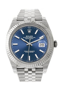 Datejust 41 Blue Dial White Gold Fluted Bezel Jubilee Mens Watch 126334.