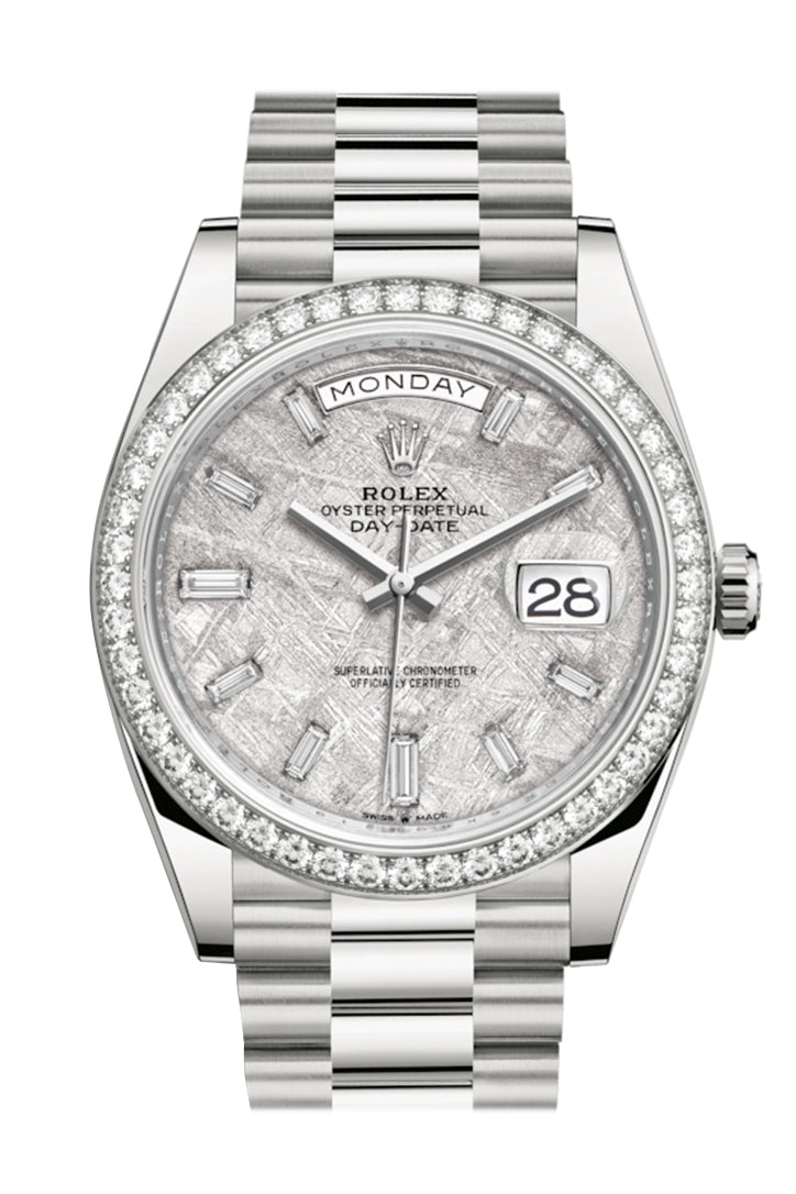 Day-Date 40 Meteorite Baguette Diamond Dial Diamond Bezel White Gold President Automatic Men's Watch 228349RBR 228349.