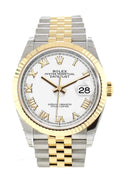 Datejust 36 White Roman Dial Fluted Bezel Jubilee Yellow Gold Two Tone Watch 126233 NP.