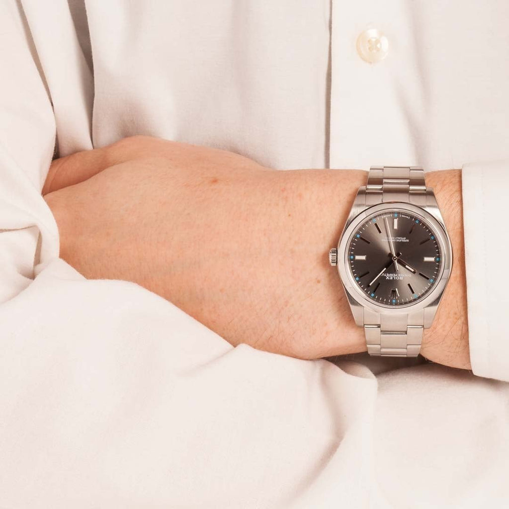 Rolex Oyster Perpetual 114300 Dark Rhodium Index Dial