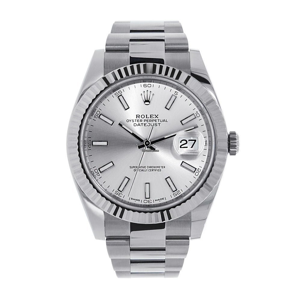 Datejust II Stainless Steel White Gold Silver Index Dial Watch 116334.