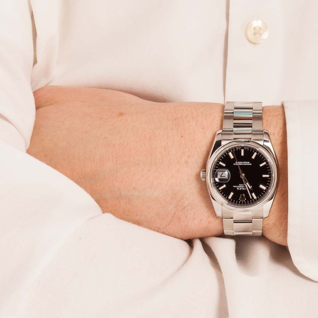 Pre-Owned Rolex Date 115200 Black Index Dial