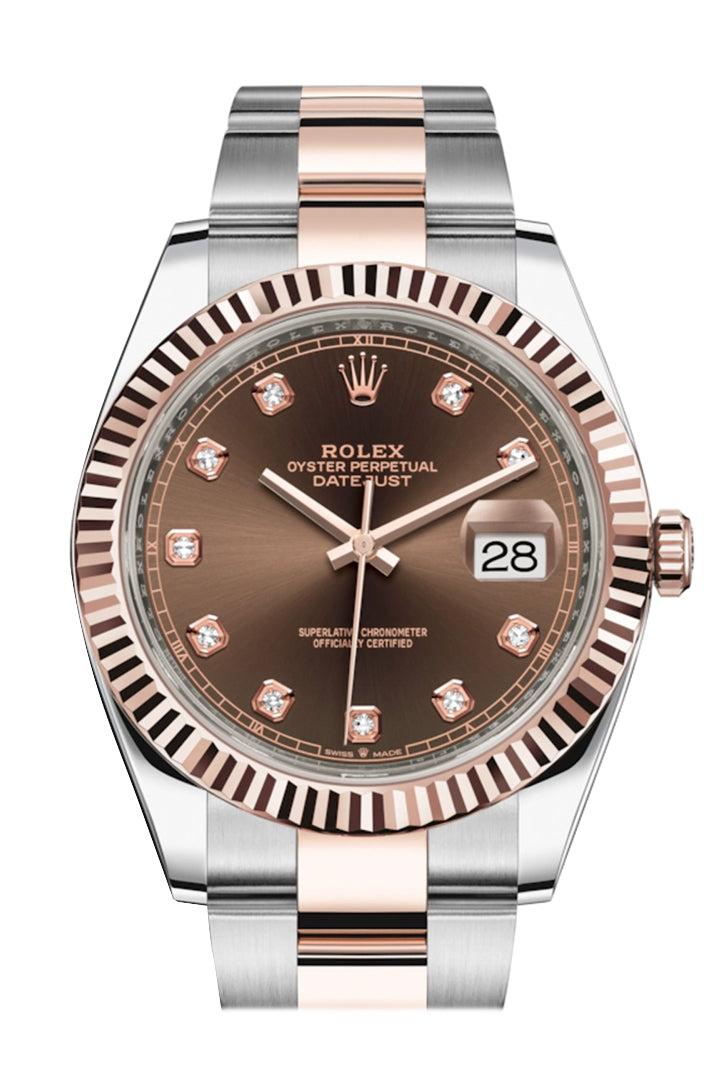 Datejust 41 Chocolate Diamond Dial Steel and 18K Rose Gold Oyster Men's Watch 126331.
