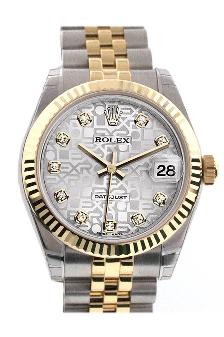 Datejust 31 Silver Jubilee Diamond Dial Fluted Bezel 18K Gold Two Tone Jubilee Ladies 178273.