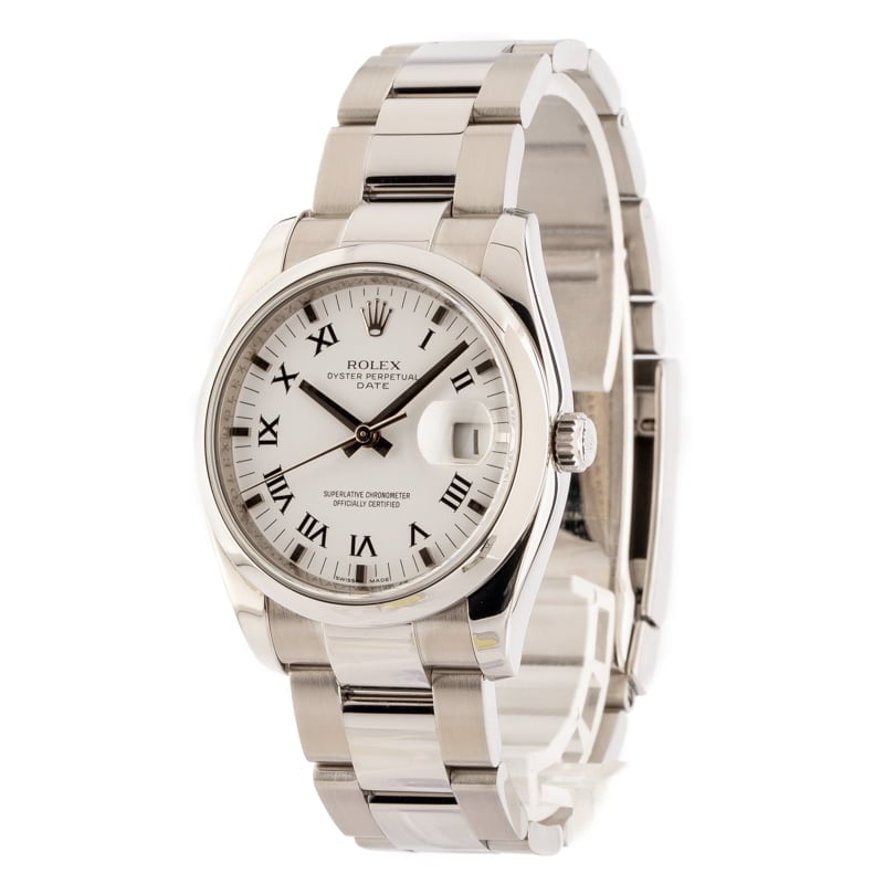 Rolex Date 115200 White Roman Dial