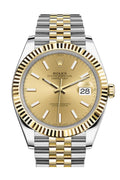 Datejust 41 Champagne Dial Fluted Bezel 18k Yellow Gold Jubilee Mens Watch 126333.