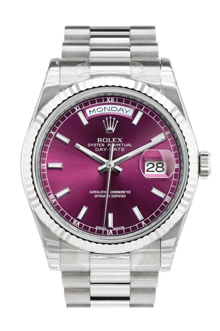 Day-Date 36 Cherry Dial Fluted Bezel President White Gold Watch 118239.