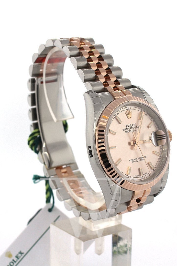 Datejust 36 Pink Dial Fluted Steel and 18k Rose Gold Jubilee Watch 116231.