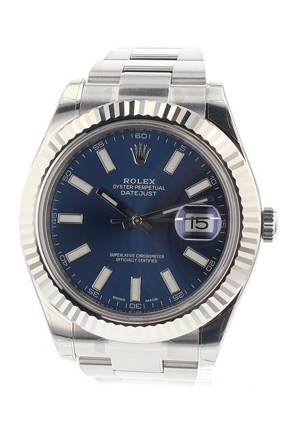 Datejust II 41 Blue Dial 18k White Gold Fluted Bezel Steel Men's Watch 116334.