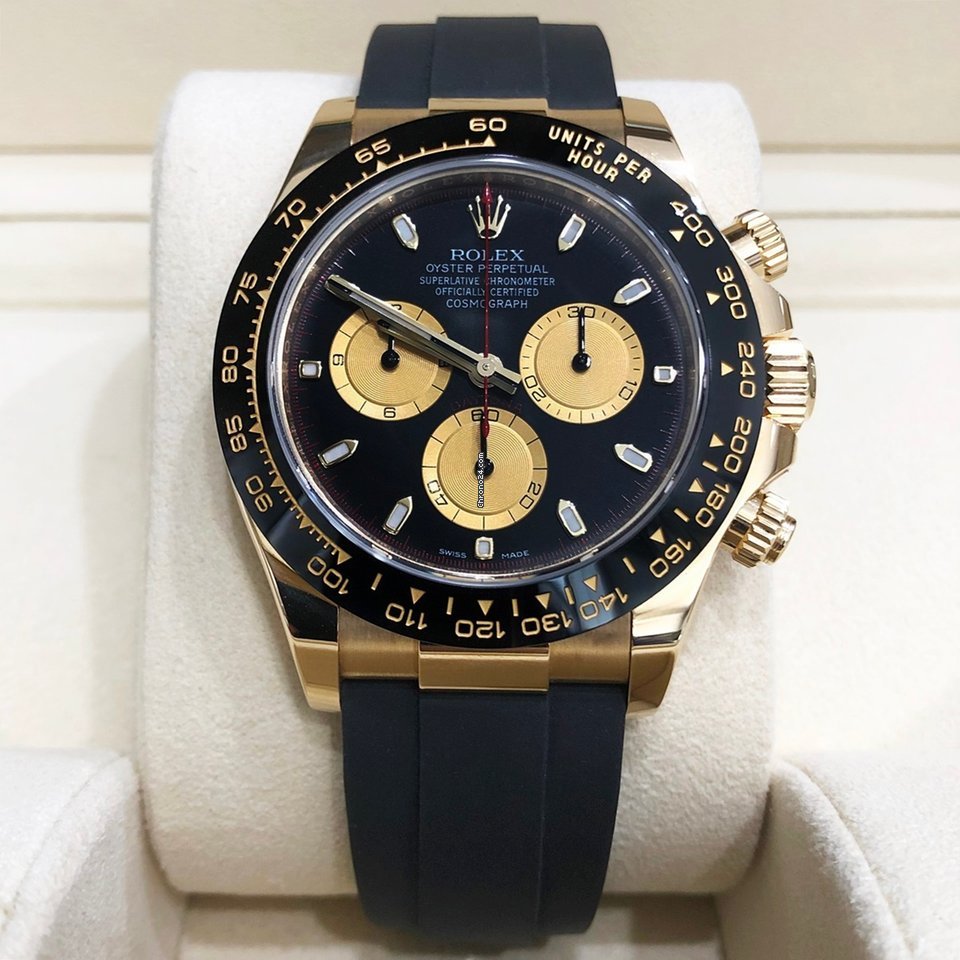 116518 Yellow Gold Cosmograph Daytona 40mm Black Paul Newman Index Dial Black Oysterflex.