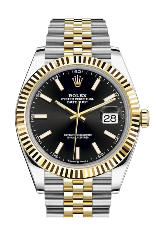 Datejust 41 Black Dial Fluted Bezel 18k Yellow Gold Jubilee Mens Watch 126333.