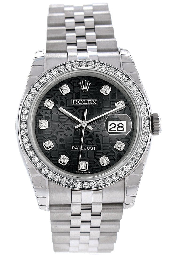 Datejust 36 Black Jubilee design set with Diamonds Dial 18k White Gold Diamond Bezel Jubilee Men's Watch 116244.