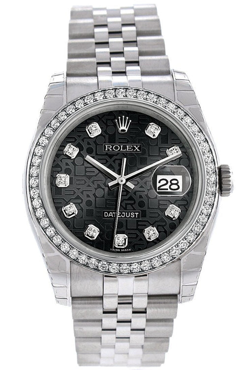 Datejust 36 Black Jubilee design set with Diamonds Dial 18k White Gold Diamond Bezel Jubilee Men's Watch 116244.