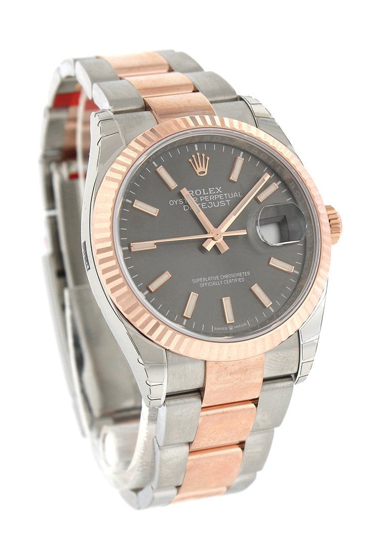 Datejust 36 Dark Rhodium Dial Fluted Rose Gold Two Tone Watch 126231 NP.