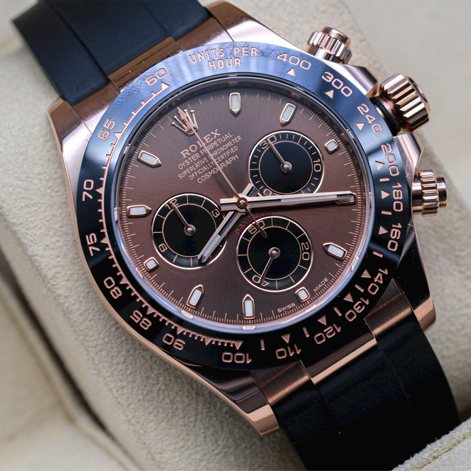 Cosmograph Daytona Rose Gold Chocolate and black Dial Oysterflex 116515LN.