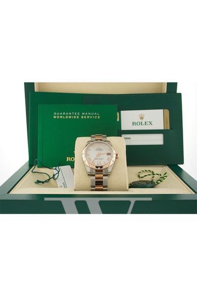 Datejust 31 White Mother of Pearl Roman Large VI set with Diamond Dial Diamond Bezel 18K Rose Gold Two Tone Ladies Watch 178341.