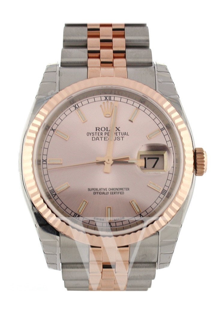 Datejust 36 Pink Dial Fluted Steel and 18k Rose Gold Jubilee Watch 116231.