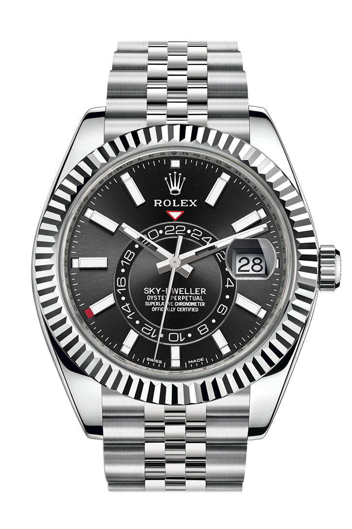 Sky Dweller Black Dial 18K White Gold Bezel Steel Jubilee Men's Watch 326934.