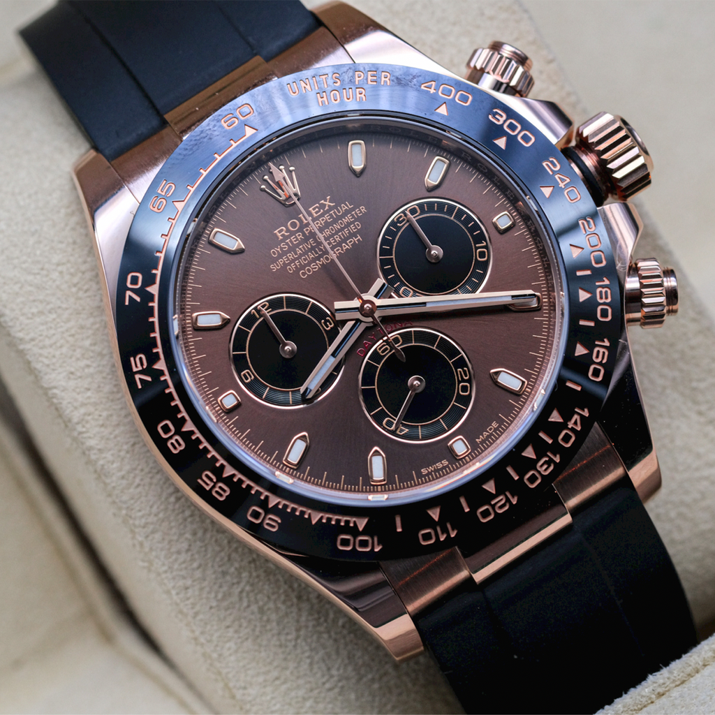 Rolex Daytona, Chocolate dial, Engraved Bezel, Rubber Oysterflex, Rose gold Watch 116515LN-0041