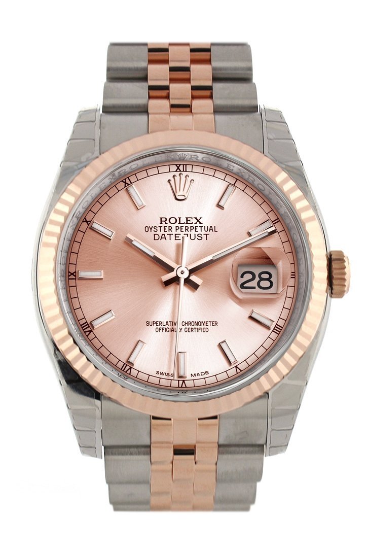 Datejust 36 Pink Dial Fluted Steel and 18k Rose Gold Jubilee Watch 116231.