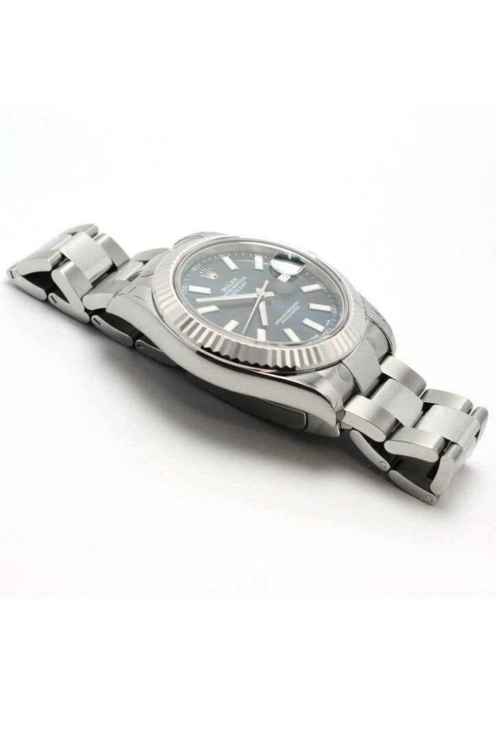 Datejust II 41 Blue Dial 18k White Gold Fluted Bezel Steel Men's Watch 116334.