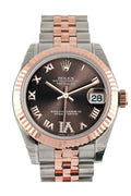 Datejust 31 Chocolate Roman Large VI set with Diamond Dial Fluted Bezel 18K Rose Gold Two Tone Jubilee Ladies Watch 178271.