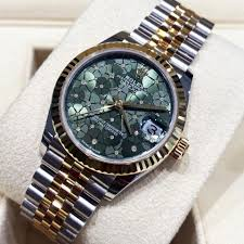 Rolex Datejust 31 Yellow Gold/Steel Olive Green Floral Motif Diamond Dial & Smooth Domed Bezel Oyster Bracelet 278243 - BRAND NEW