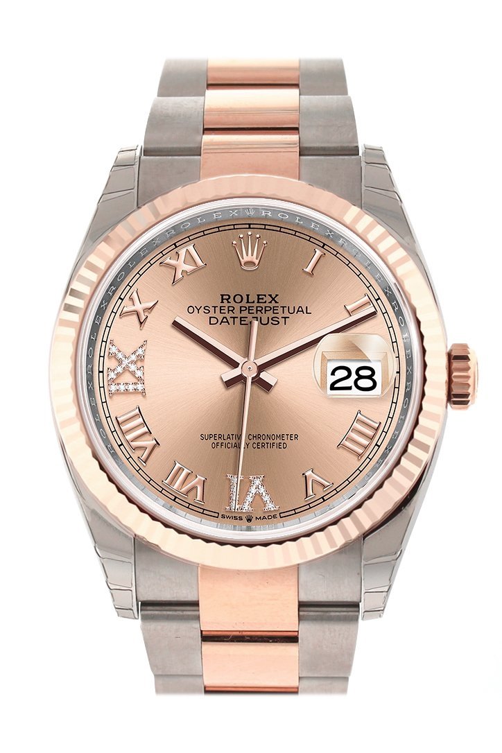 Datejust 36 Rose Set with Diamonds Dial Fluted Rose Gold Two Tone Watch 126231 NP.