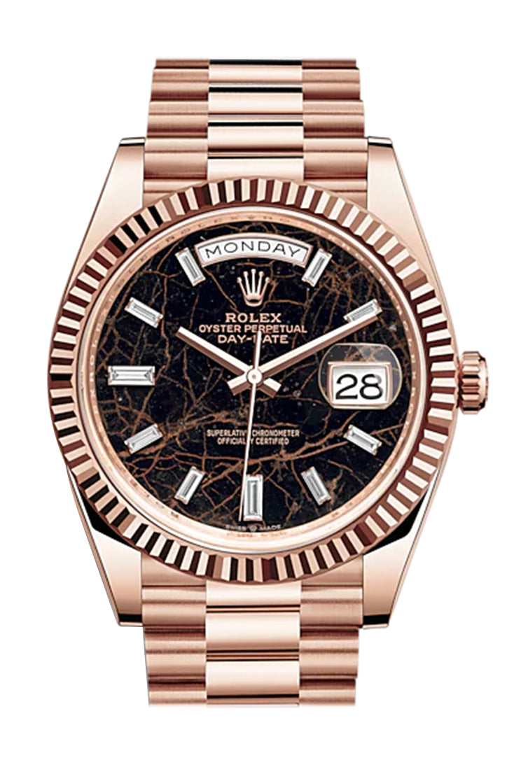 Day-Date 40 Eisenkiesel 10 Baguette-cut Fluted Dial Diamond Bezel 18K Everose gold President Automatic Men's Watch 228235.