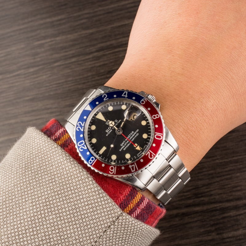Vintage Rolex Pepsi GMT-Master 1675 Black Dial