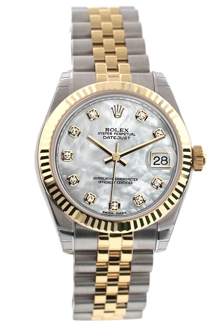 Datejust 31 Mother of Pearl Diamonds Dial Fluted Bezel 18K Gold Two Tone Jubilee Ladies 178273.