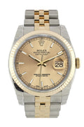 Datejust 36 Champagne Dial Fluted 18K Gold Two Tone Jubilee Watch 116233.