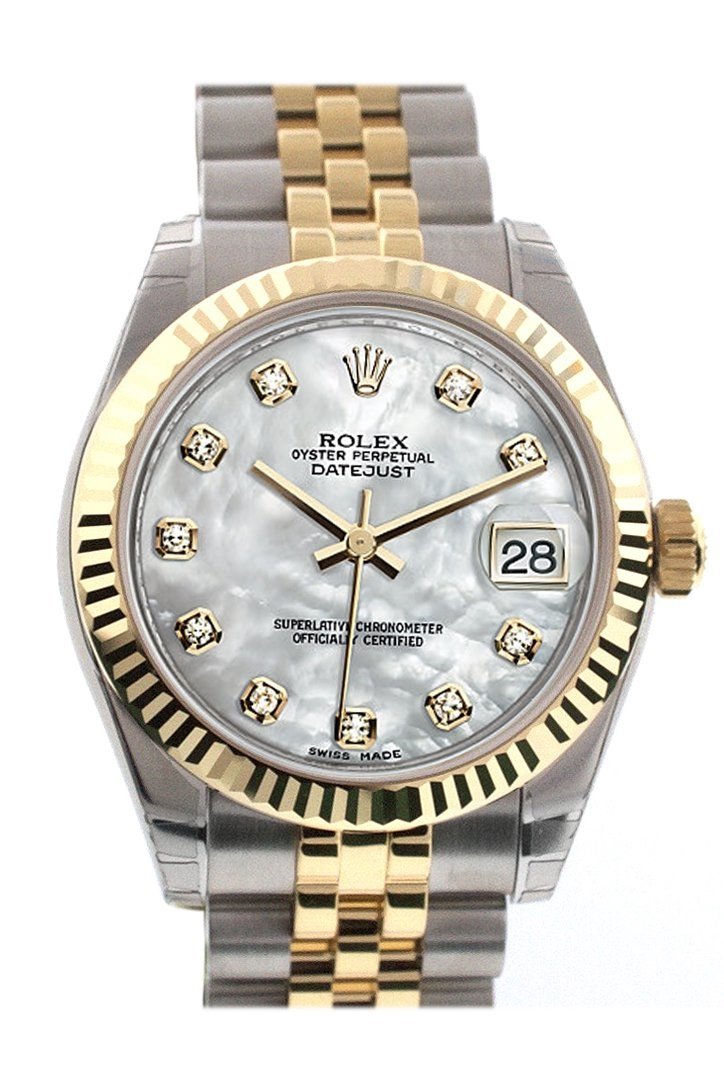 Datejust 31 Mother of Pearl Diamonds Dial Fluted Bezel 18K Gold Two Tone Jubilee Ladies 178273.