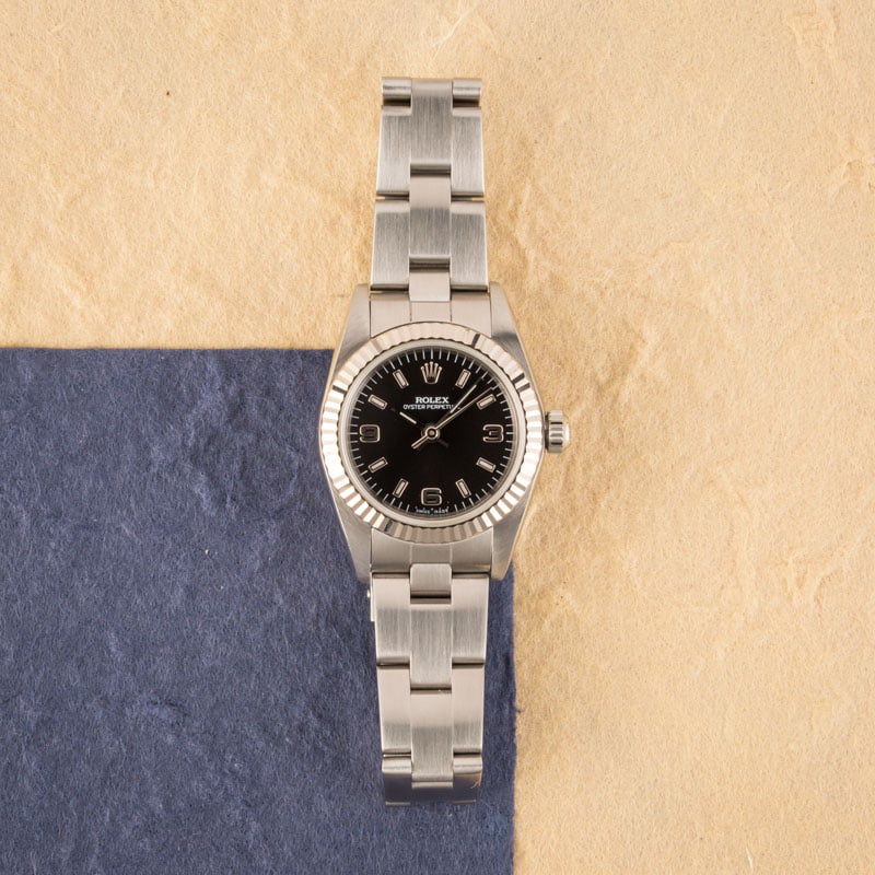 Ladies Rolex Oyster Perpetual 76094 Black Dial